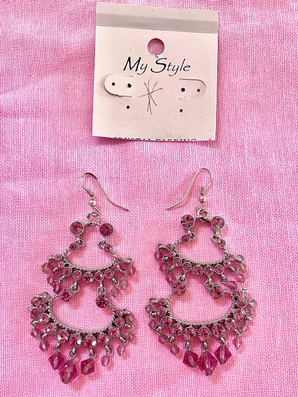 Pink Crystal Chandelier Earrings Jewelry Dangle Circle Silver Gems Tassel Fall